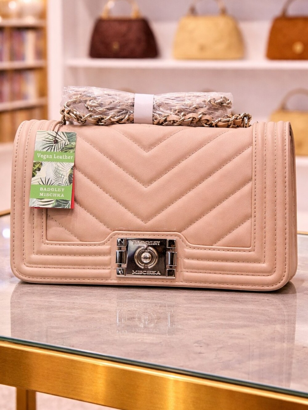 Badgley Mischka Pink Chevron Quilted Crossbody Bag - NWT